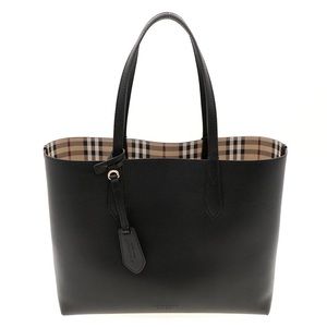BURBERRY Grainy Calfskin Haymarket Check Medium Reversible Tote Black